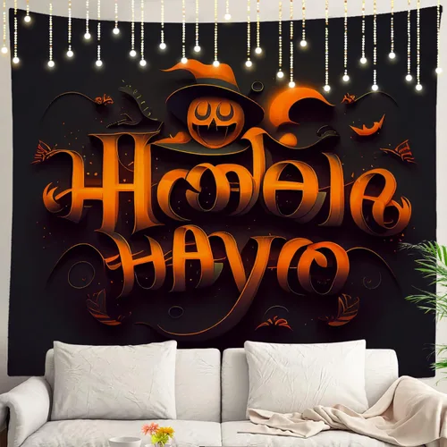 Vista 92 de Shrahala Modern Abstract Artwork Wall Tapestry, Orange Black Beige Wall Hanging Large Tapestry Decoration Polyester Fiber White Hem Around for Dorm