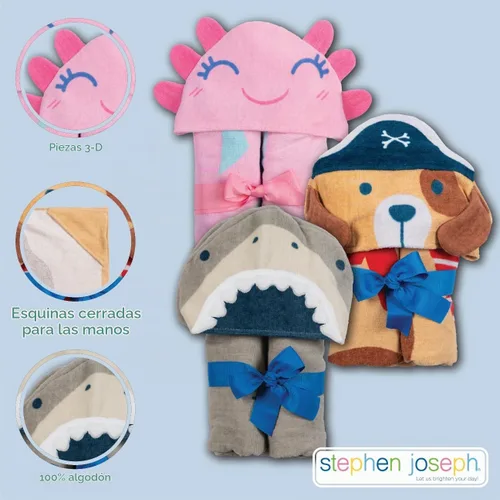 Vista 4 de Stephen Joseph, Toalla de playa con capucha para niños y niñas (3-8 años), toalla de baño tipo poncho con capucha, algodón suave y absorbente