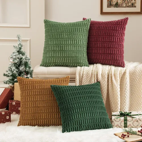 Vista 28 de MIULEE - Paquete de 4 fundas de almohada decorativas de pana suave, 18 x 18 pulgadas, para sofá, sala de estar, sillón y cama, decoración rústica