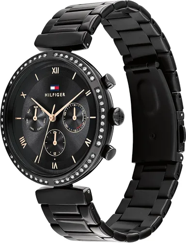 Vista 2 de Tommy Hilfiger Reloj de pulsera multifunción de cuarzo para mujer de acero inoxidable y eslabones modelo 1782390 Negro Reloj de cuarzo