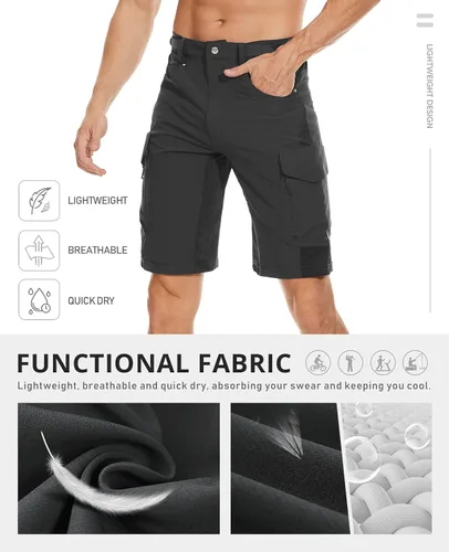 Vista 5 de Pantalón corto Cycorld para ciclismo de montaña, bolsillos con cierre de cremallera, liviano, ligero de ajuste, para hombre