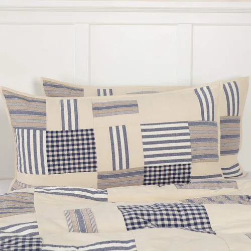 Vista 12 de Doylestown - Edredón de retazos y flores, 100% algodón, reversible, con cuadros de guingán, saco de grano y rayas azules para decoración