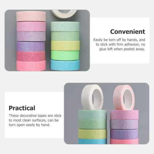 Vista 2 de STOBOK Cinta adhesiva Washi con purpurina de macarrón para manualidades, cinta adhesiva de papel Washi para manualidades, álbumes de recortes
