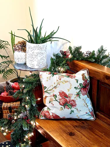 Vista 6 de Tache 6250-CC - Funda de cojín tejida para cojín festivo con diseño floral de Navidad, diseño floral, color rojo, 1 pieza de 16 x 16 pulgadas