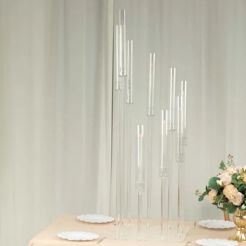 Vista 6 de Efavormart - Candelabro de acrílico transparente con 9 brazos, soporte para velas con base cuadrada, 4 pies de alto