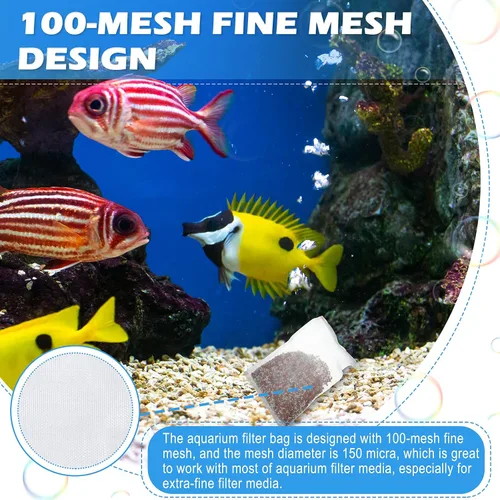 Vista 4 de Shappy 15 bolsas de malla de filtro de acuario de 3 tamaños, 150 micrómetros de filtro fino, bolsas con cremallera para biosferas de carbón