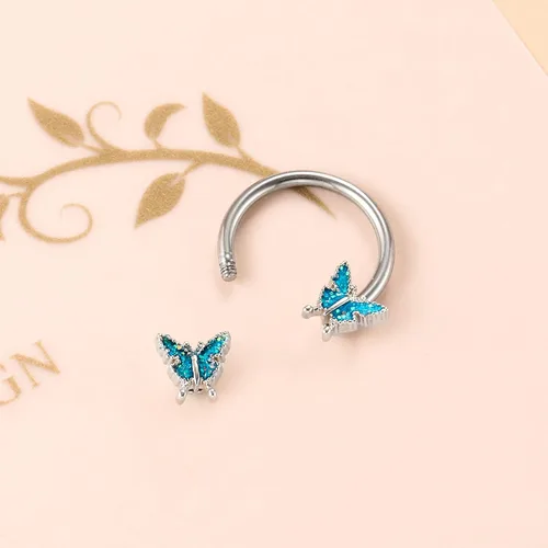Vista 5 de Viallct 3 anillos de tabique de 16 G, herradura, nariz, cartílago, hélix, aretes de acero quirúrgico 316L, mariposa, nariz, aro de oreja, piercing