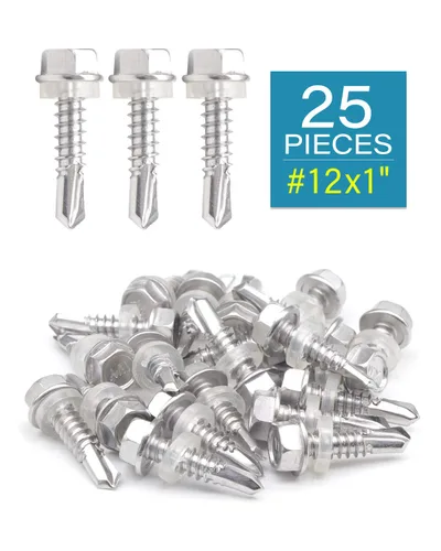 Vista 2 de Tornillos autoperforantes de cabeza hexagonal de acero inoxidable #12 x 1 (25 unidades), acero inoxidable 410 totalmente roscado de chapa metálica