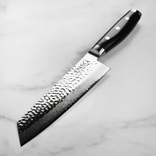 Vista 2 de Enso Cuchillo Kiritsuke de Damasco martillado HD de 8 pulgadas
