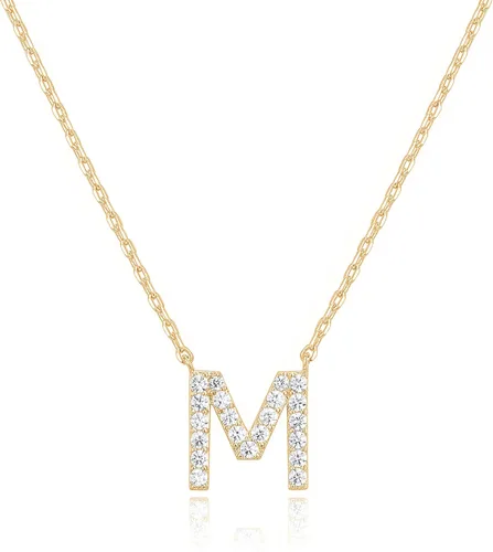 Vista 28 de PAVOI 14K White Gold Plated Cubic Zirconia Initial Necklace Letter Dainty Necklaces for Women