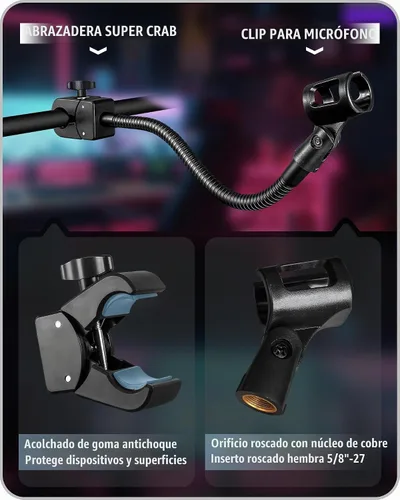 Vista 5 de Soporte de micrófono con soporte de música, cuello de cisne de 13 pulgadas