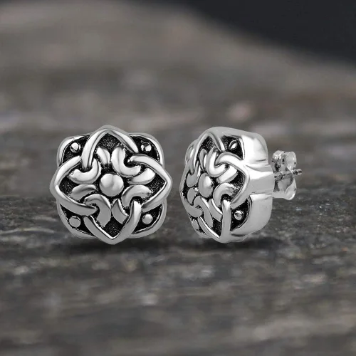 Vista 6 de LeCalla Aretes de tuerca de plata de ley 925, ligeros, de dos tonos, de filigrana antigua, para mujer, regalos para el día de San Valentín para ella