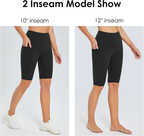 Vista 4 de BALEAF Women's Long Biker Yoga Compression Shorts High Waist Knee Length Spandex Workout Shorts with Pockets Soft