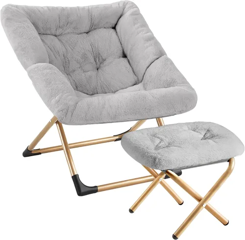 Vista 17 de Youtanic Comfy - Silla tipo platillo de gran tamaño, silla de lectura de piel sintética suave para adultos, marco de metal XL estable y almohadilla