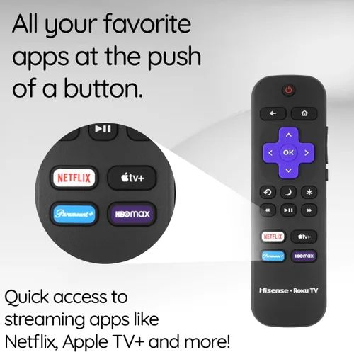 Vista 3 de Control remoto original apto para Hisense Roku Smart TV con Netflix, Apple TV, Paramount y accesos directos HBOmax