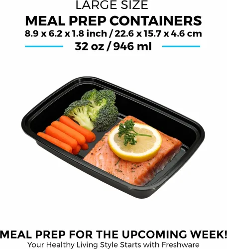 Vista 4 de Freshware Contenedores de preparación de comidas (paquete de 45) recipientes de almacenamiento de alimentos con tapas, caja Bento, apilables, aptos