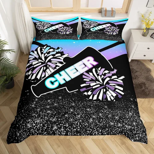 Vista 15 de Feelyou Funda de edredón con lazo de animadora, tamaño individual, para niños y niñas, divertido juego de ropa de cama deportiva, 2 piezas, Azul