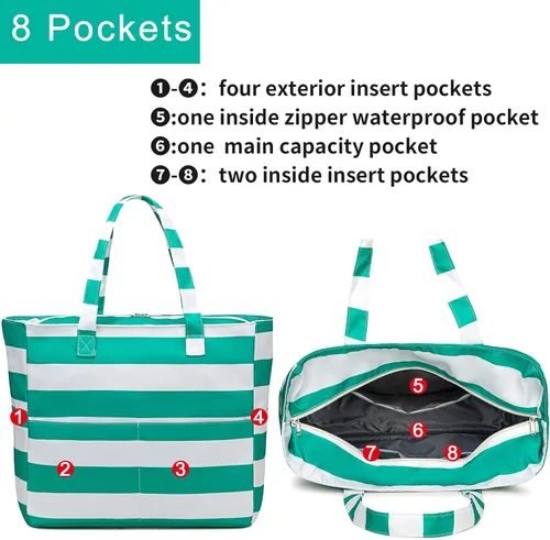 Vista 4 de Bolsa de playa y piscina para mujer, grande, bolsa de gimnasio con compartimento húmedo para viajes, impermeable