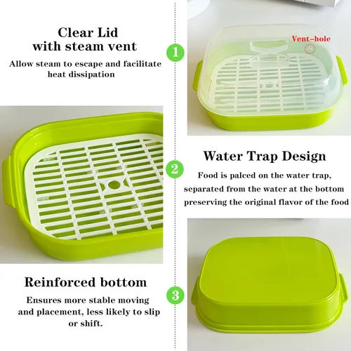 Vista 4 de Vaporizador de microondas para verduras, vaporizador de verduras de plástico con tapa para preparación de verduras, mariscos, pescado, cocina