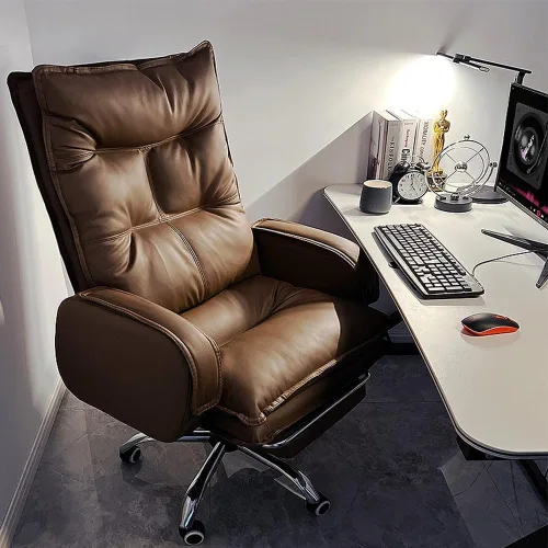 Vista 6 de Silla de piel sintética grande y alta ergonómica, reclinable, reposapiés para juegos, altura ajustable, respaldo alto, estación de trabajo, silla