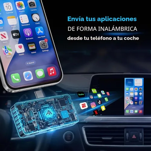 Vista 3 de AutoSky Mirror-Link AIR PRO - Adaptador inalámbrico de reflejo de pantalla para CarPlay con cable, requiere teléfono USB-C, compatible
