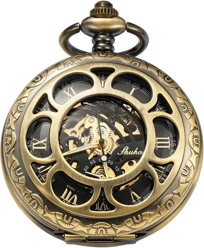 Vista 14 de Reloj de bolsillo mecánico para hombre, esfera de número romano, diseño de fase lunar MW104
