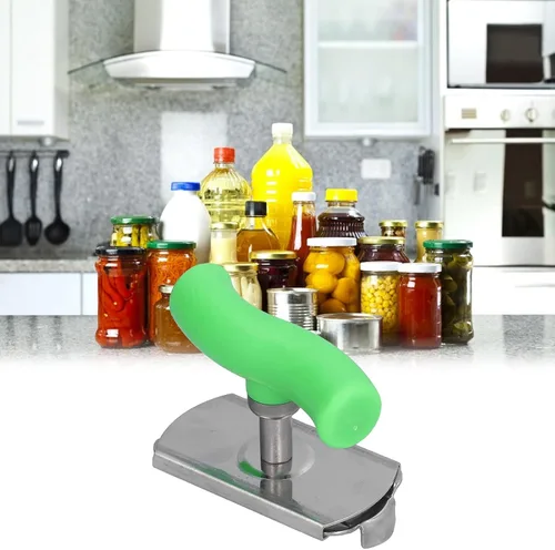 Vista 3 de Abrelatas de acero inoxidable, abridor de botellas manual portátil, abridor de latas de alta resistencia con mango ergonómico para cocina, Verde