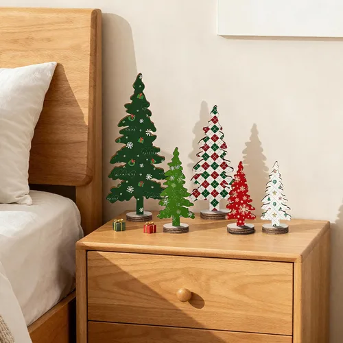Vista 4 de 7 piezas de decoración de Navidad para interiores, mini árboles de Navidad, decoraciones de Navidad para el hogar, estantes, repisas, chimenea