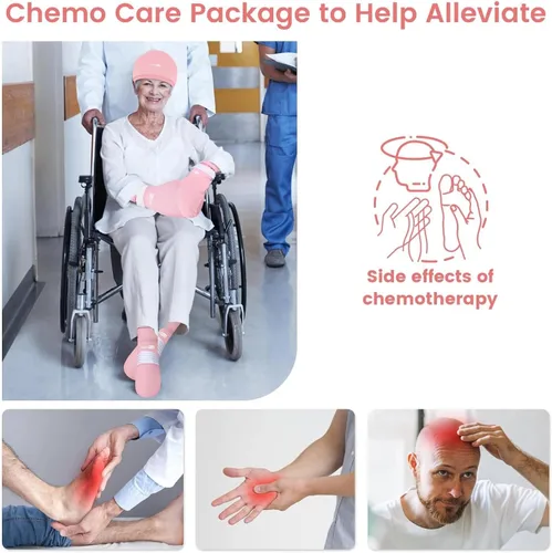 Vista 2 de SuzziPad Paquete de cuidado de quimioterapia para mujeres y hombres, guantes de enfriamiento, calcetines y gorras frías para quimioterapia, ideal