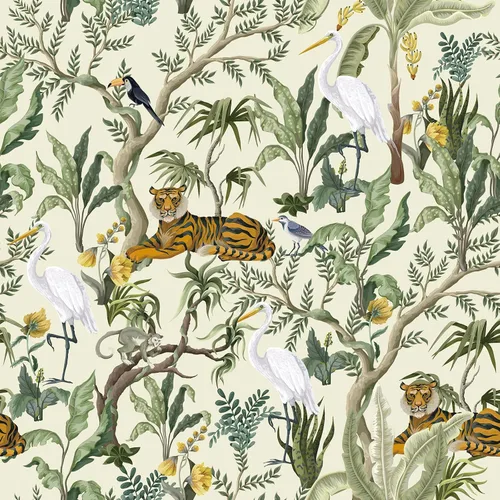 Vista 10 de CRE8TIVE Papel tapiz de animales de tigre y leopardo, hojas exóticas de selva tropical, papel tapiz de despegar y pegar, papel tapiz de 12 x 118