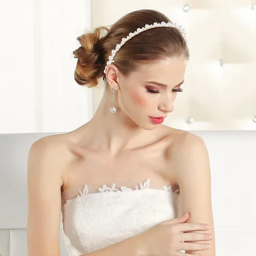 Vista 5 de 12 diademas de perlas con diamantes de imitación, diadema de novia blanca perla sintética, diadema de novia de aleación dorada, diadema metálica