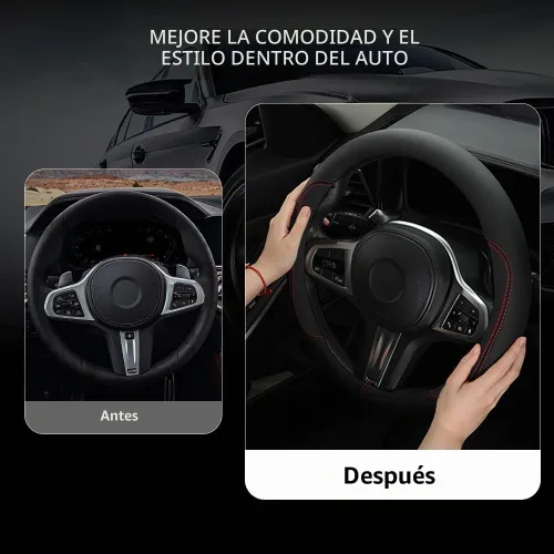 Vista 4 de Szttswamp - Funda para volante de automóvil, piel de microfibra, 14.5-15 pulgadas (negro)