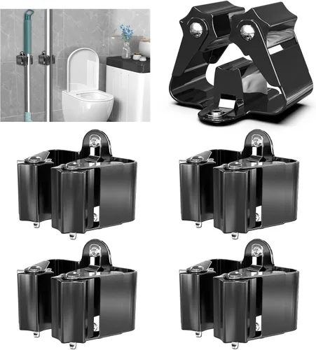 Vista 11 de 3-H - Soporte de pared para escobas, 8 unidades, clips organizadores de escoba y trapeador de acero inoxidable resistente, soportes de montaje