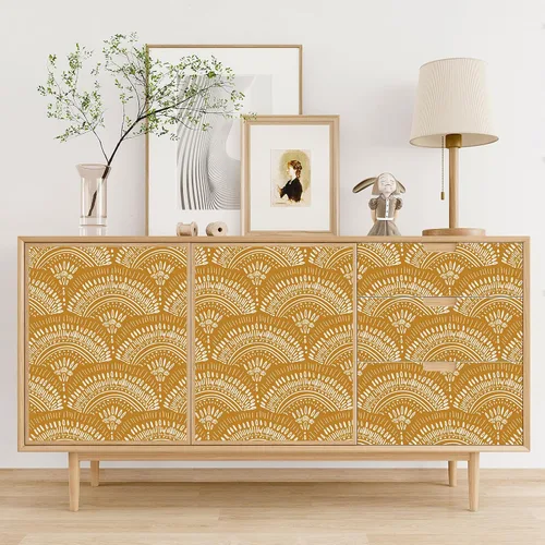 Vista 7 de VEELIKE Papel tapiz geométrico amarillo mostaza para despegar y pegar, papel tapiz geométrico bohemio, extraíble, de 17.7 x 118 pulgadas, apto