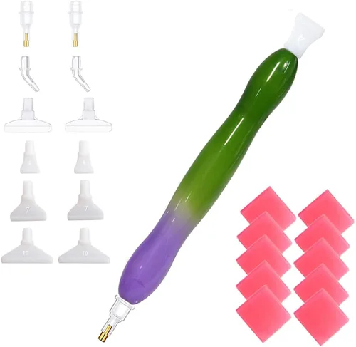Vista 8 de Herramienta hecha a mano del kit de la pluma del taladro del arte de la pintura del diamante 5D con 14 puntas y 10 ceras - azul plata HotPink