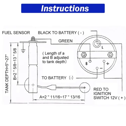 Vista 6 de Medidor de nivel de combustible de 2 pulgadas 52 mm, unidad de envío del tanque de combustible de 12 V, sensor de combustible de 240-33 ohm, puntero