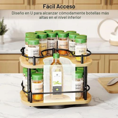 Vista 5 de SNTD Spice Organization for Cabinet, Lazy Susan Spice Rack, 10 in Natural