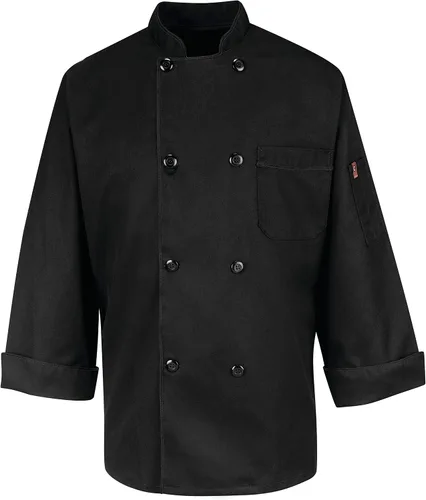 Vista 2 de Chef Designs Abrigo de chef negro con ocho perlas para hombre