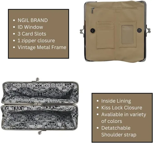 Vista 5 de Monedero de embrague de estilo vintage de doble marco, cartera de viaje para mujer