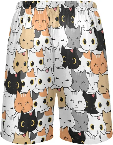 Vista 3 de Pantalones cortos de pijama de gatos negros lindos para hombre, pantalones cortos de dormir súper suaves con cordón y bolsillos