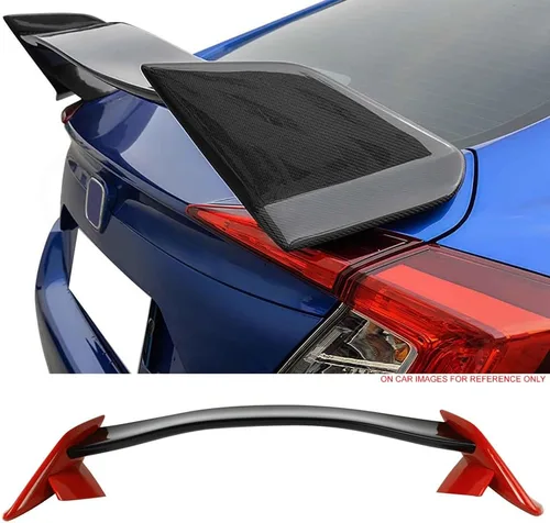 Vista 5 de IKON MOTORSPORTS, Alerón de maletero prepintado compatible con Honda Civic 4Dr Sedan 2016-2021, TR pintado #731513 Centro negro brillante y tapa
