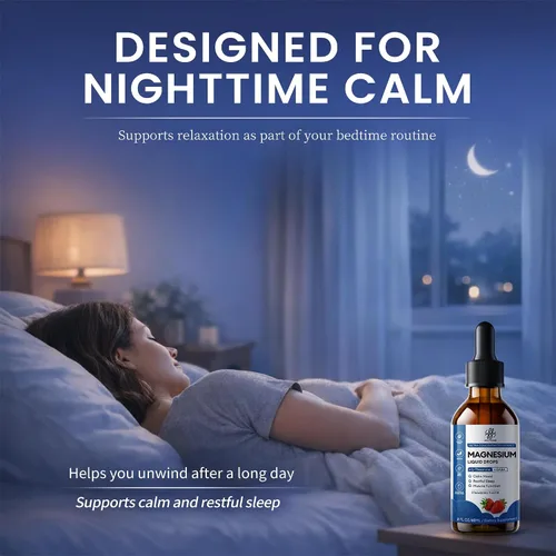 Vista 2 de Gotas de glicinato de magnesio líquido para apoyo al sueño y calma nocturna, gotas de magnesio con manzanilla, ashwagandha, L-teanina y GABA