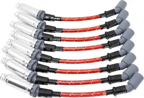 Vista 2 de DRAGON FIRE PERFORMANCE Juego de cables de bujías trenzados de tela clásica roja clásica vintage compatible con Buick Chevrolet GMC Cadillac Pontiac
