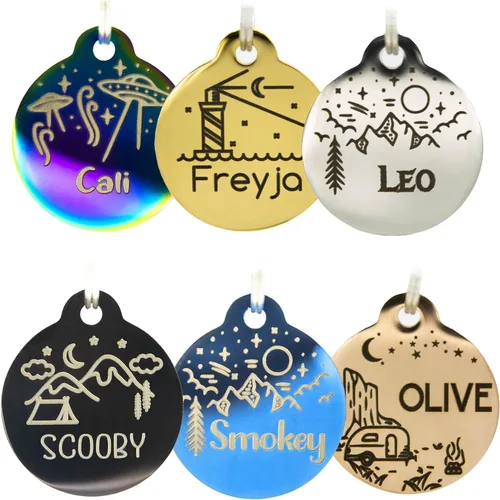 Vista 11 de Placa de identificación personalizada para perro con 5 líneas con grabado personalizado y profundo de acero inoxidable duradero, tamaño pequeño