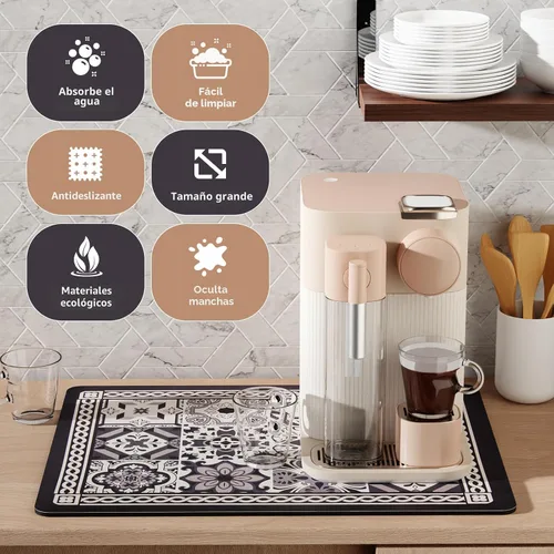 Vista 2 de Tapete de Café, Tapete de Secado de Platos Estilo Bohemio, Absorción Rápida de Agua, Oculta Manchas, Fácil de Limpiar, Se Adapta a Accesorios