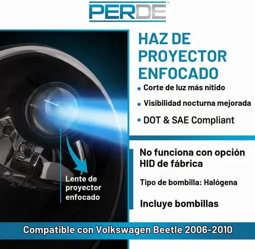 Vista 3 de PERDE Juego de faros delanteros halógenos color negro para Volkswagen VW Beetle.