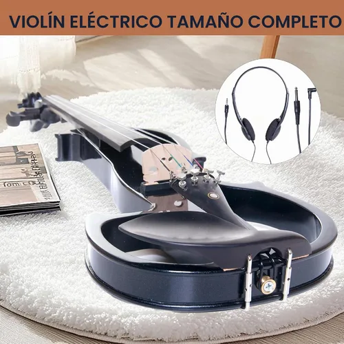 Vista 5 de Violín eléctrico silencioso de madera sólida con accesorios de ébano Cecilio CEVN Style 2, Negro, Full-talla Recorte - Negro