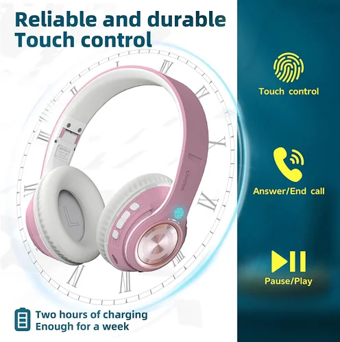 Vista 3 de Riwbox TX8 - Auriculares Bluetooth para colocar sobre la oreja, estéreo de alta fidelidad, con control táctil y micrófono, orejeras suaves