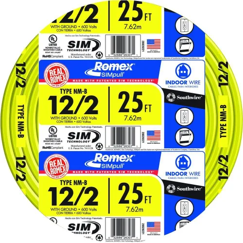 Vista 10 de Southwire Romex marca Simpull cable sólido para interior 12/2 con tierra NMB, bobina de 15 pies - SW# 28828226