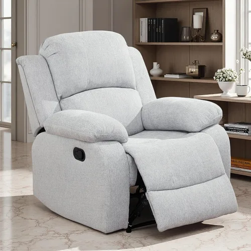 Vista 21 de Juego de Muebles para Sala de Estar, Juego de Sofá Reclinable Manual, Juegos de Sofás Reclinables de Cuero Beige con Mesa Desplegable, Sofá